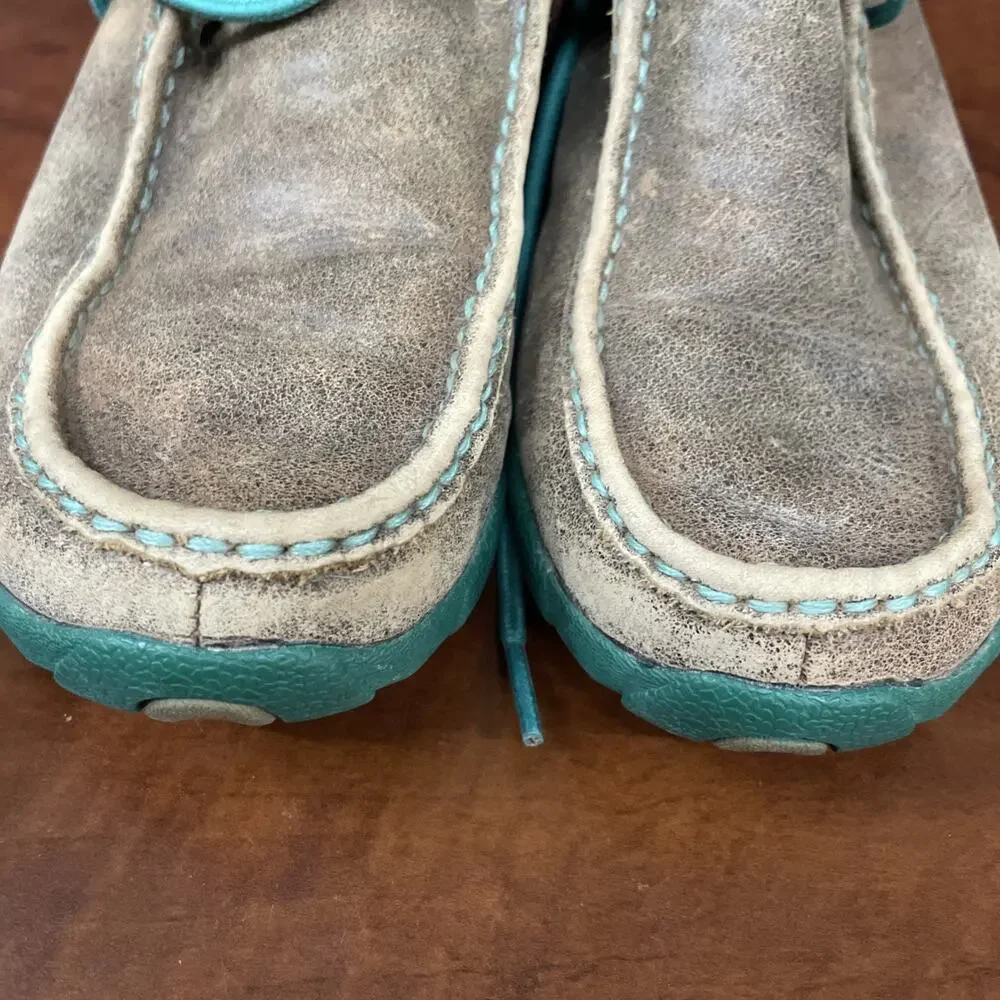 Twisted X Bomber sz 6.5 Chukka Driving Moccasin Brown Teal Leather Women Boots